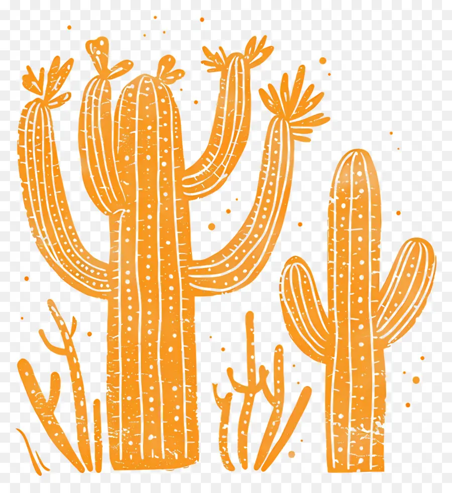 Linocut Cacti，الصبار PNG