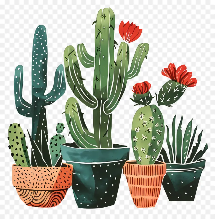 Linocut Cacti，الصبار PNG