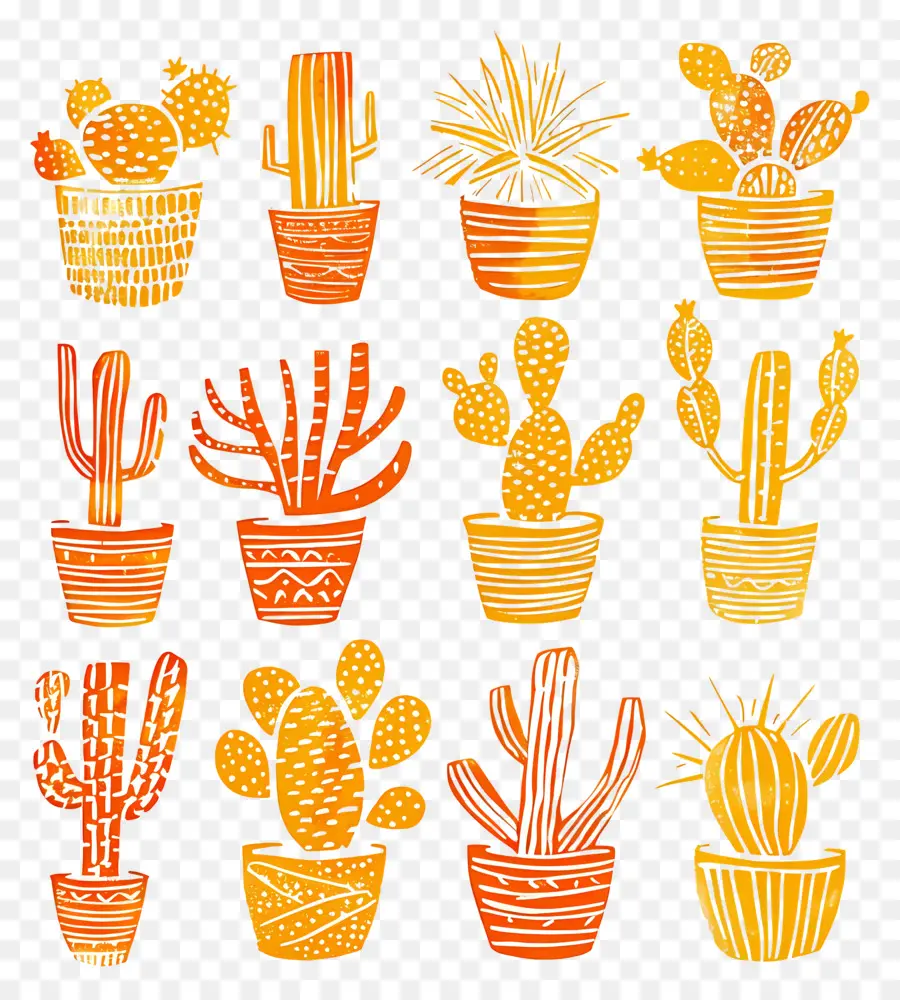 Linocut Cacti，الصبار PNG