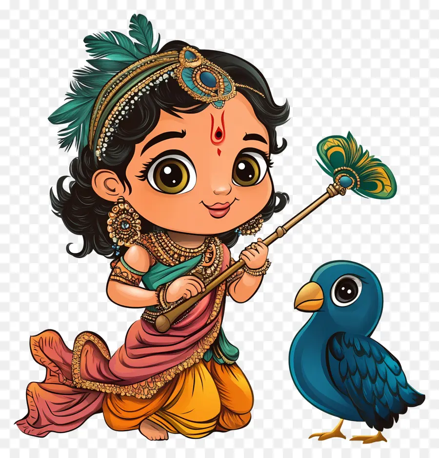 Janmashtami，فتاة مع طائر PNG