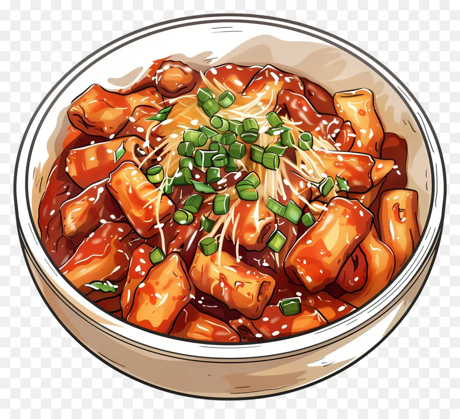 جبني Tteokbokki，وعاء من كعك الأرز الحار PNG