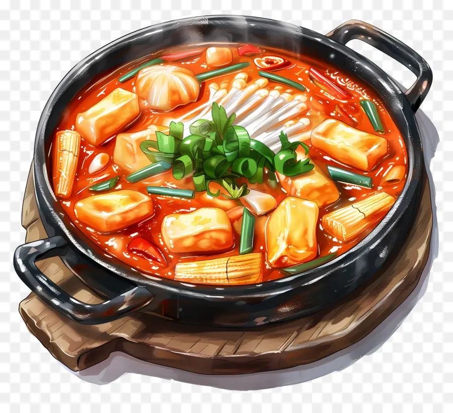 جبني Tteokbokki，وعاء الساخنة PNG