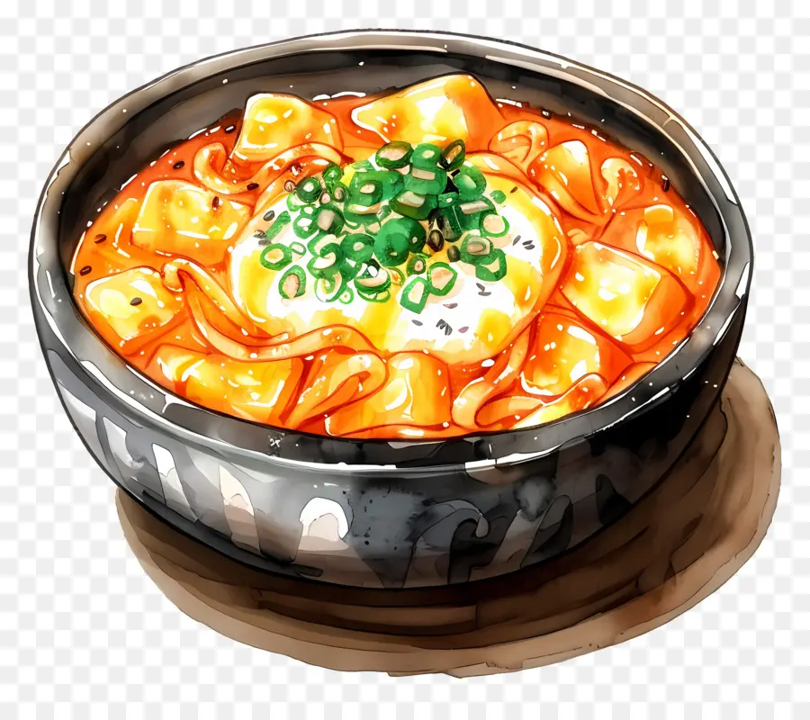 جبني Tteokbokki，وعاء من الحساء PNG