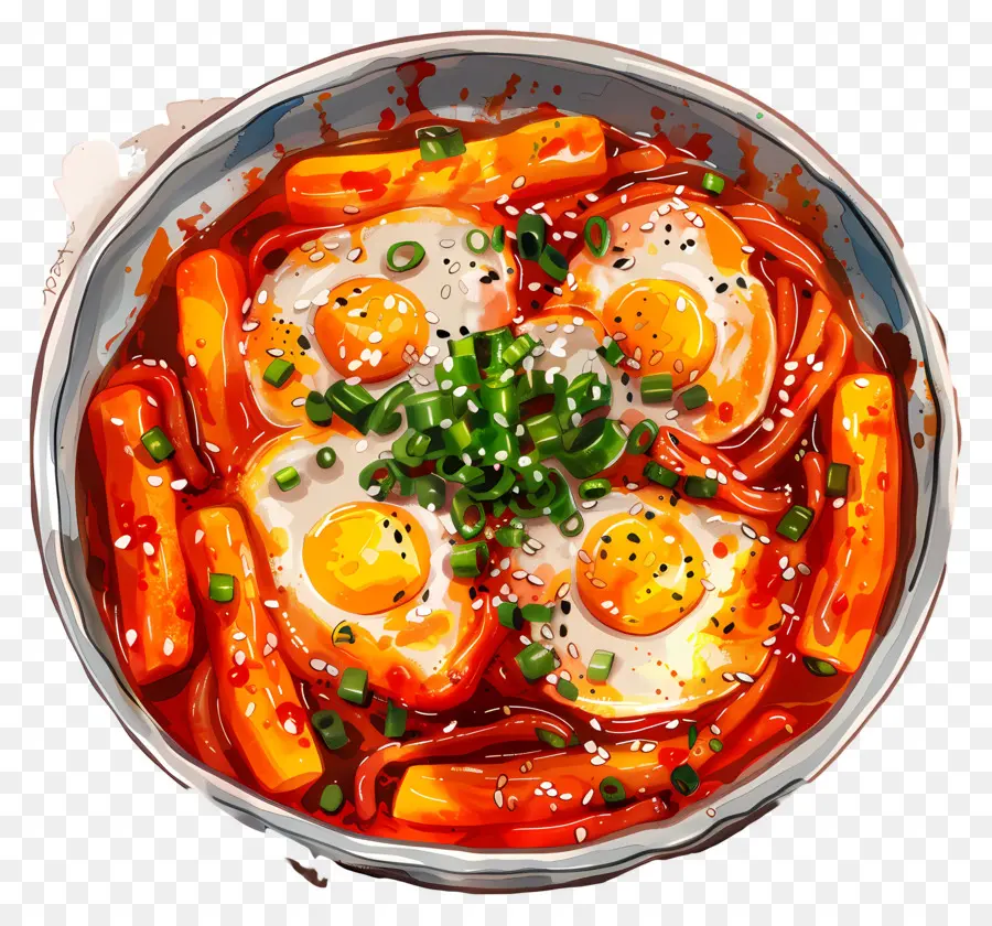 جبني Tteokbokki，طبق حار مع البيض PNG