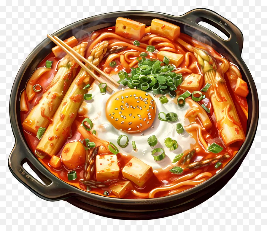 جبني Tteokbokki，وعاء الساخنة PNG