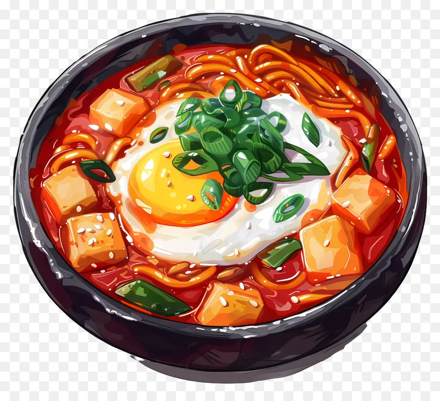 جبني Tteokbokki，حساء المعكرونة حار PNG