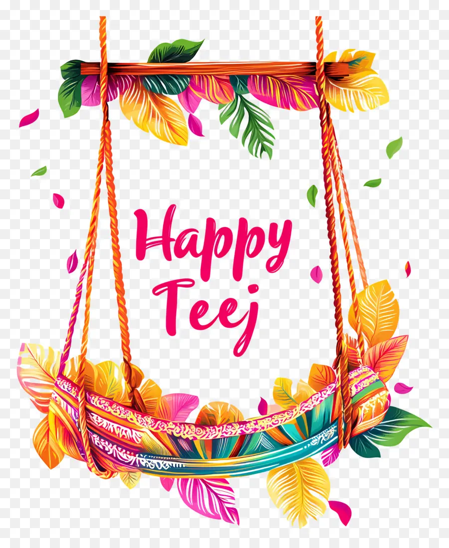 تيج سعيد，أرجوحة ملونة مع نص Happy Teej PNG