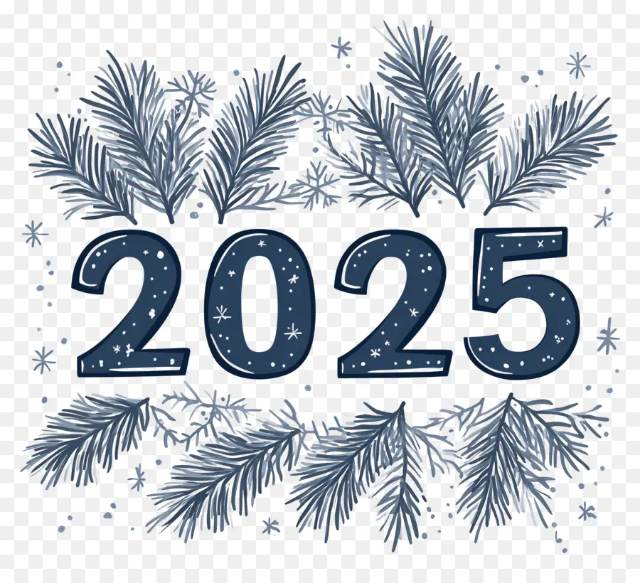 2025 رأس السنة，2025 مع فروع الصنوبر PNG