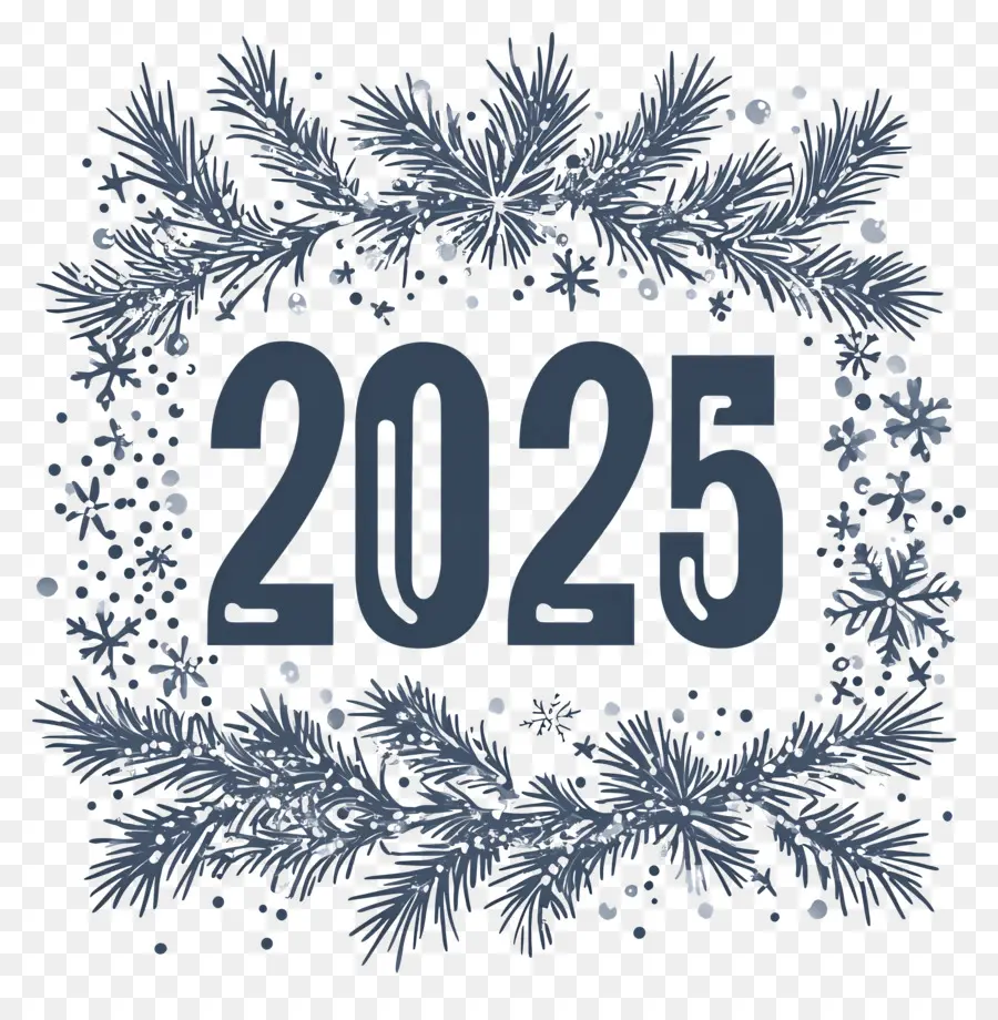 2025 رأس السنة，2025 مع فروع الصنوبر PNG