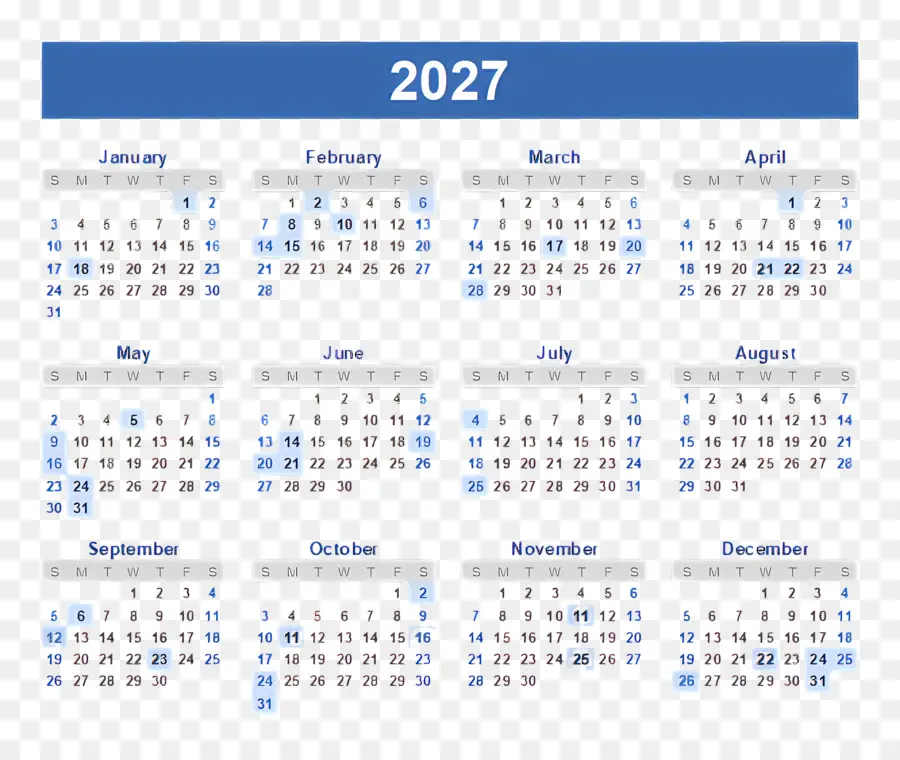 تقويم 2027，تقويم 2028 PNG