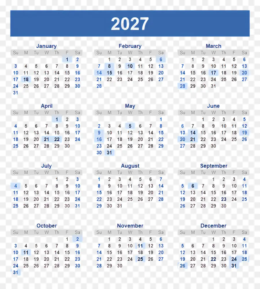 تقويم 2027，تقويم 2028 PNG